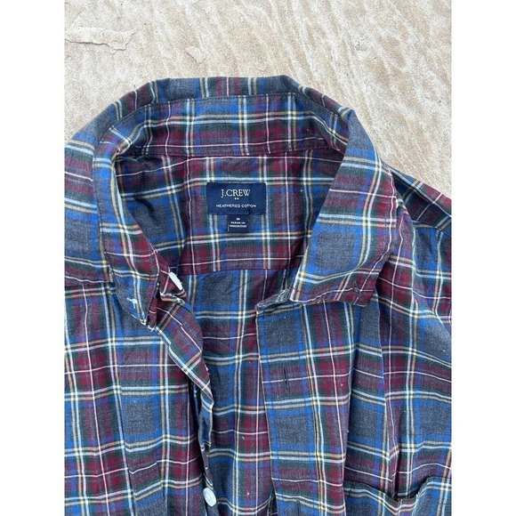 J Crew Button Up Shirt Mens Medium Heathered Cotton Navy Red Preppy Plaid Adult - Picture 2 of 4
